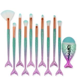 💥🧜‍♀️NEW💥MAKEUP Brush set 11 pieces Mermaid iridescent green purple eyes…